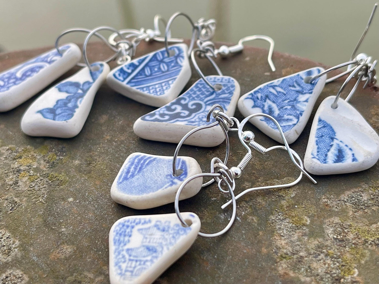 Sea pottery earrings, handmade earrings, ceramic earrings, boho earrings, little hoop earrings, Ethical jewellery, unique gift for her, boho