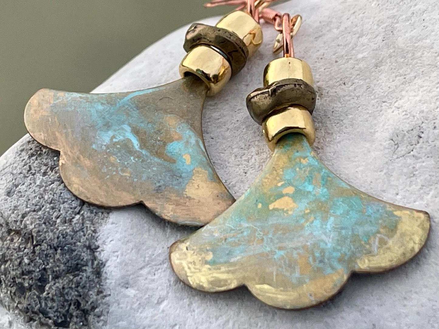 Handmade patina earrings. Rustic earrings, unusual earrings, unusual gift for her, blue earrings, boho earrings, large statement earrings.