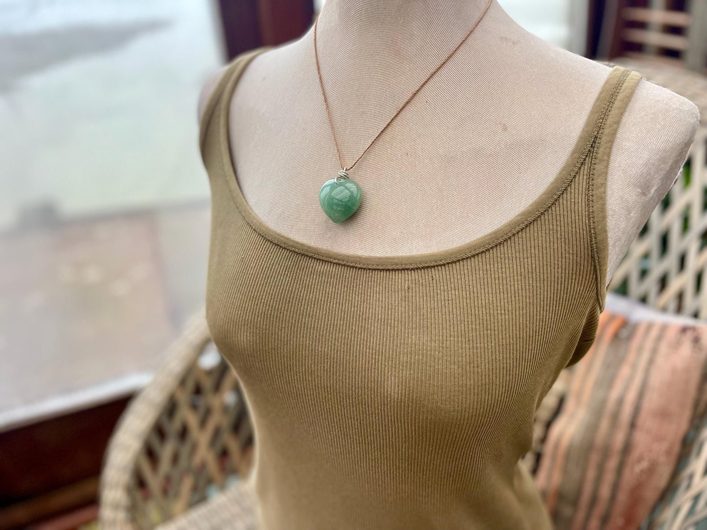 Adventurine necklace, heart necklace, romantic necklace, gift for her, birthday gift, gift for wife, heart pendant, love necklace, green