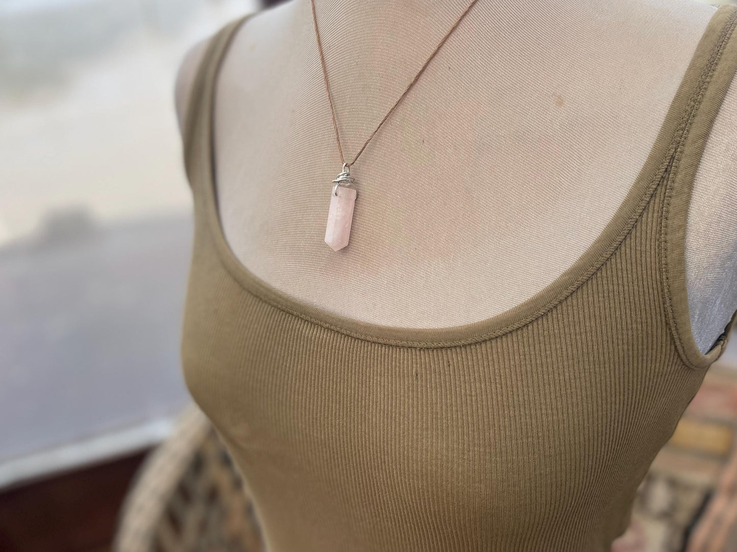 Rose quartz necklace, romantic gift for her, rose quartz pendant, boho pendant, handmade necklace, rose quartz jewellery, ethical jewellery