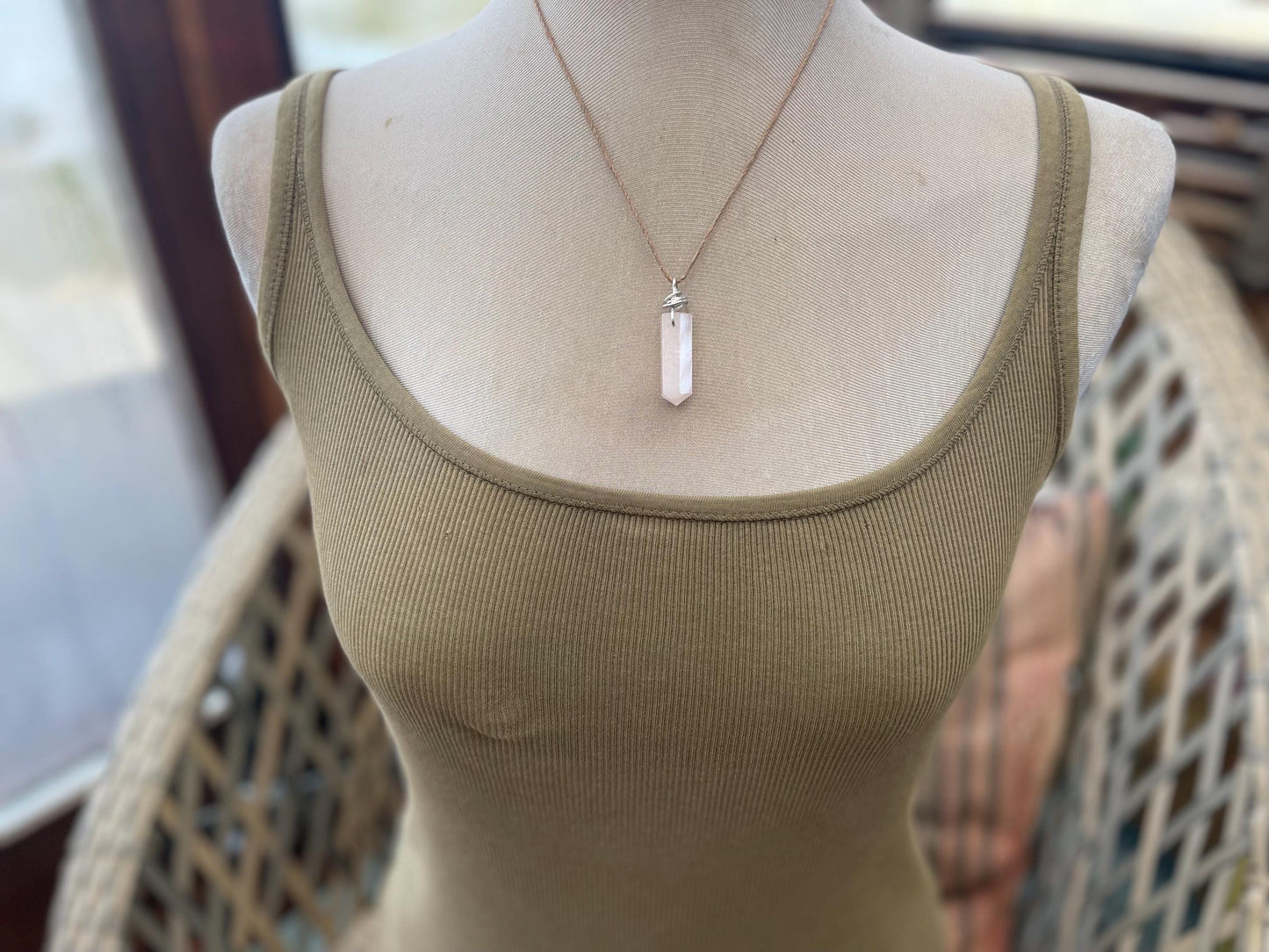 Rose quartz necklace, romantic gift for her, rose quartz pendant, boho pendant, handmade necklace, rose quartz jewellery, ethical jewellery