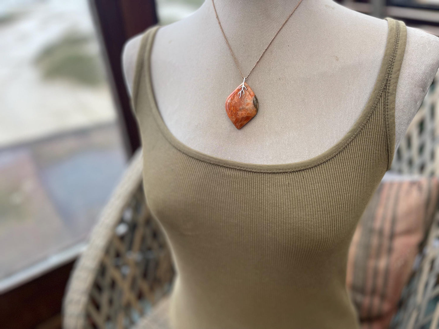 Rhodochrosite necklace, orange necklace. Handmade necklace, Rhodochrosite jewellery, gift for her, unusual necklace, orange gemstone