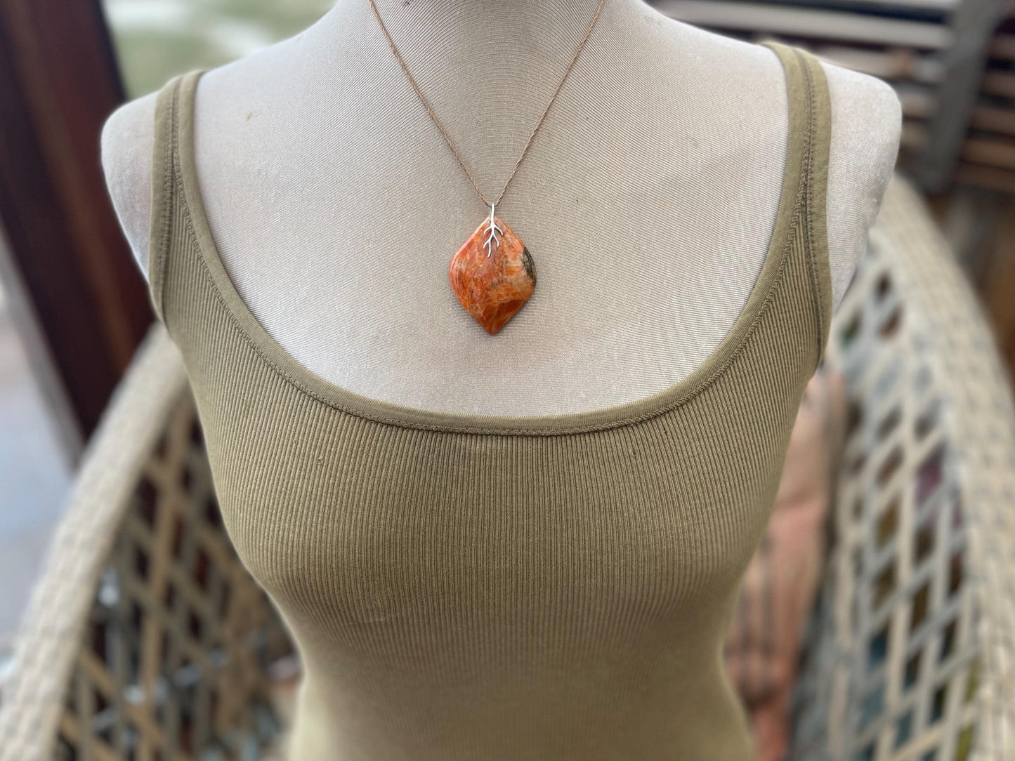 Rhodochrosite necklace, orange necklace. Handmade necklace, Rhodochrosite jewellery, gift for her, unusual necklace, orange gemstone