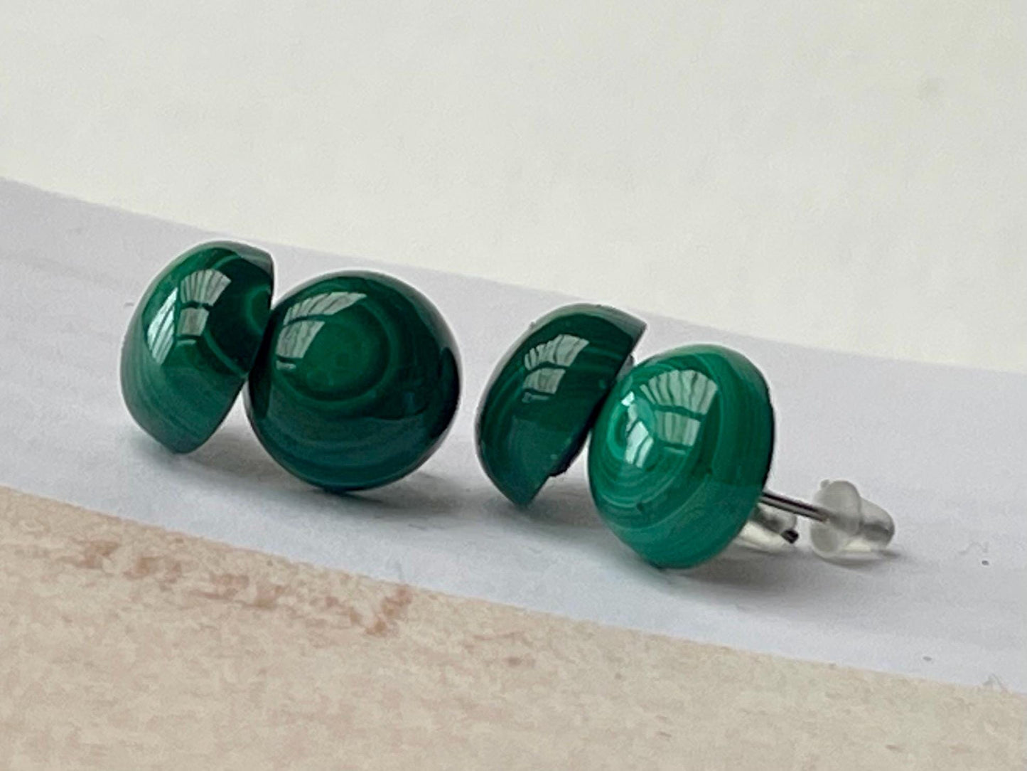 Ethically courses malachite earrings. Green stud earrings, ethical jewellery, malachite jewellery. Boho stud earrings, gift for her