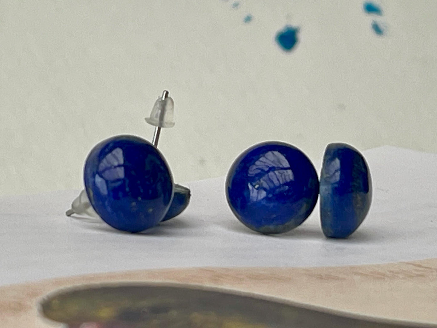 Ethically courses lapis stud earrings. Blue stud earrings, ethical jewellery, lapis jewellery. Boho stud earrings, gift for her