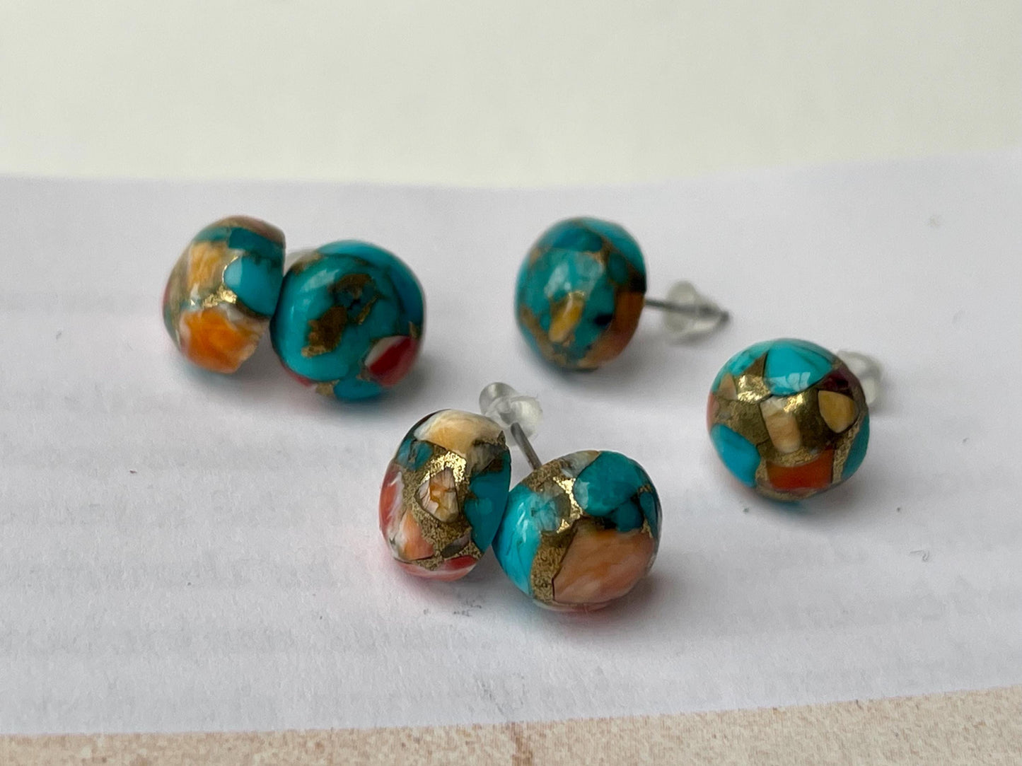 Ethically sourced turquoise and copper earrings. Blue stud earrings, ethical jewellery, turquoise jewellery. Boho stud earrings.