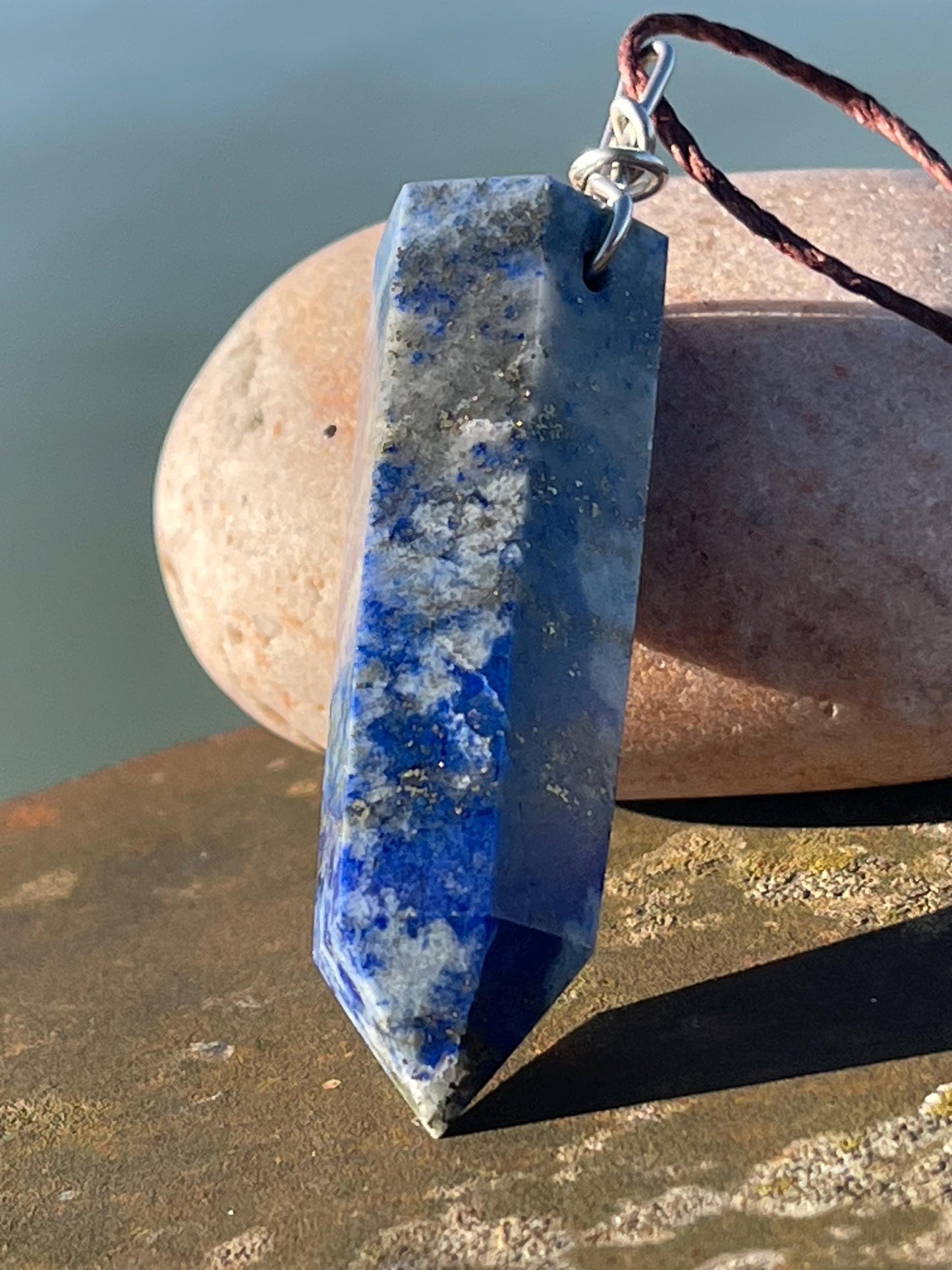 Handmade lapis lazuli necklace, Lapis Pendant Crystal Point, Chakra Reiki Healing Necklace. Romantic gift for her. Unusual lapis jewellery.