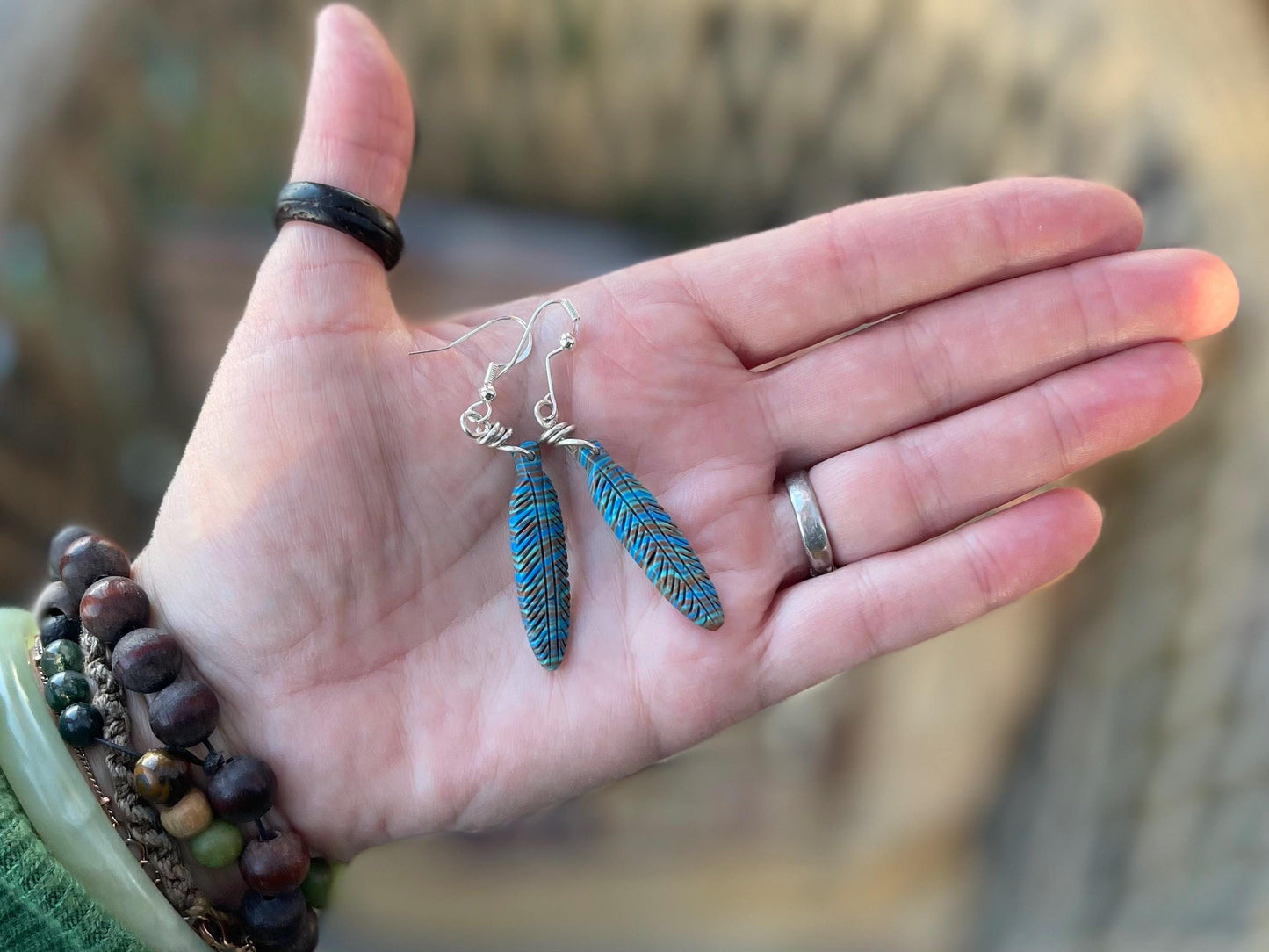 Jasper gemstone earrings. Ethical jewellery, feather earrings. Stunning unique jewellery. Unique gifts. Unique earrings. Native American