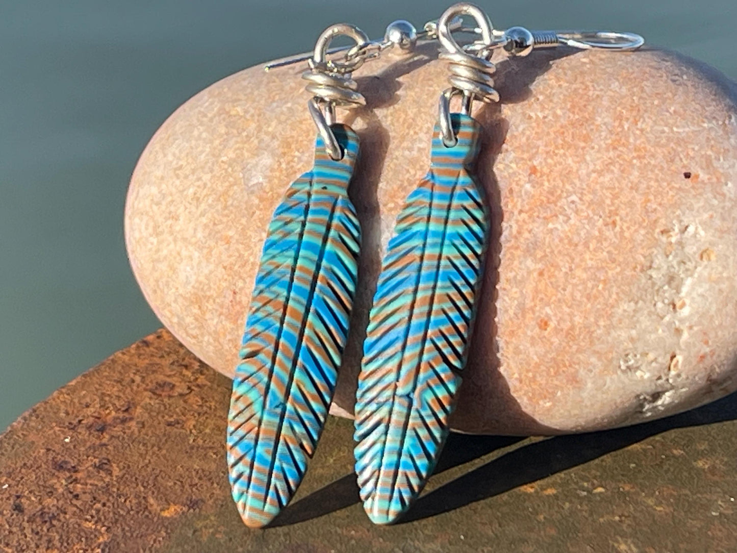 Jasper gemstone earrings. Ethical jewellery, feather earrings. Stunning unique jewellery. Unique gifts. Unique earrings. Native American