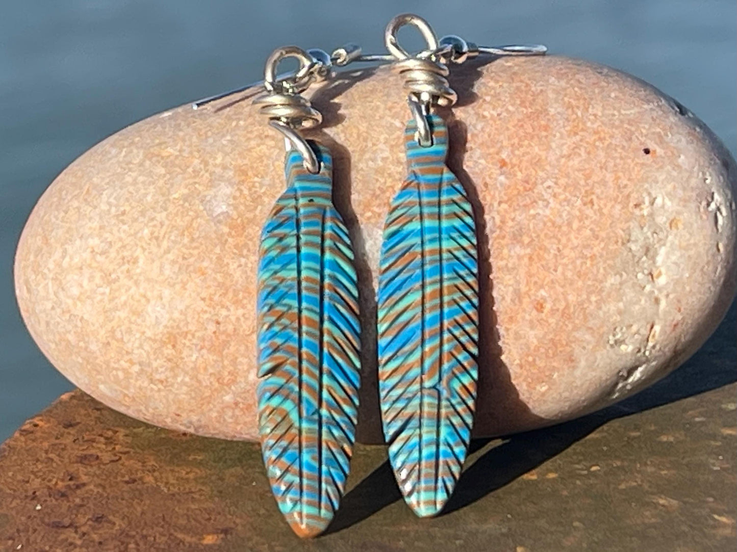 Jasper gemstone earrings. Ethical jewellery, feather earrings. Stunning unique jewellery. Unique gifts. Unique earrings. Native American