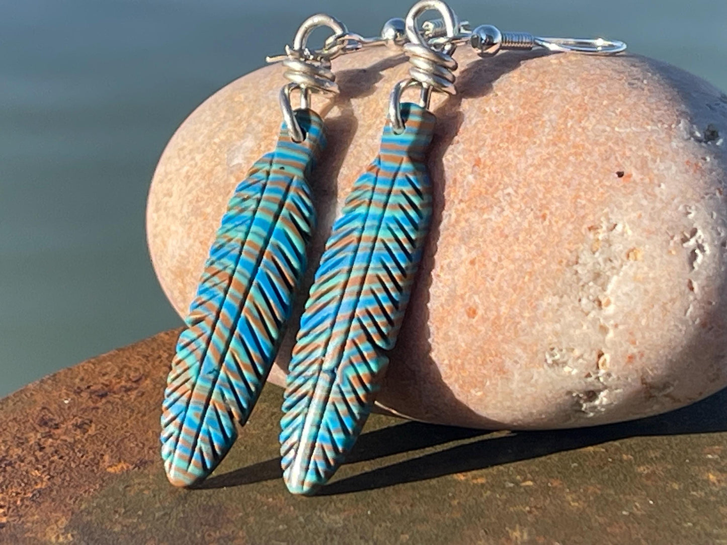 Jasper gemstone earrings. Ethical jewellery, feather earrings. Stunning unique jewellery. Unique gifts. Unique earrings. Native American