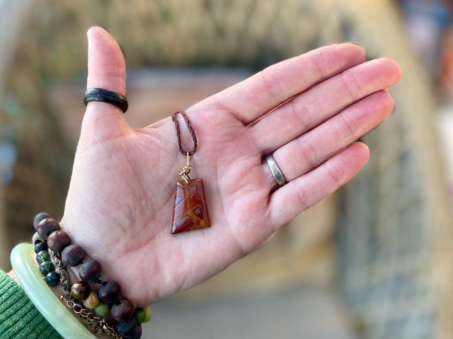 Noreena Jasper necklace. Unusual gemstone jewellery. Orange gemstones. Orange jewellery. Ethical jewellery. Unusual gemstones.