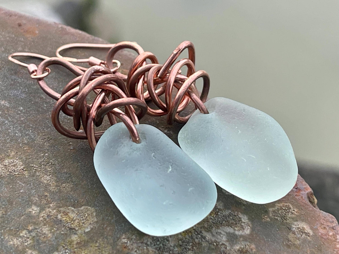 Sea glass earrings, unique earrings, ethical jewellery, unusual boho jewellery, handmade earrings, boho earrings, unique sea glass jewellery