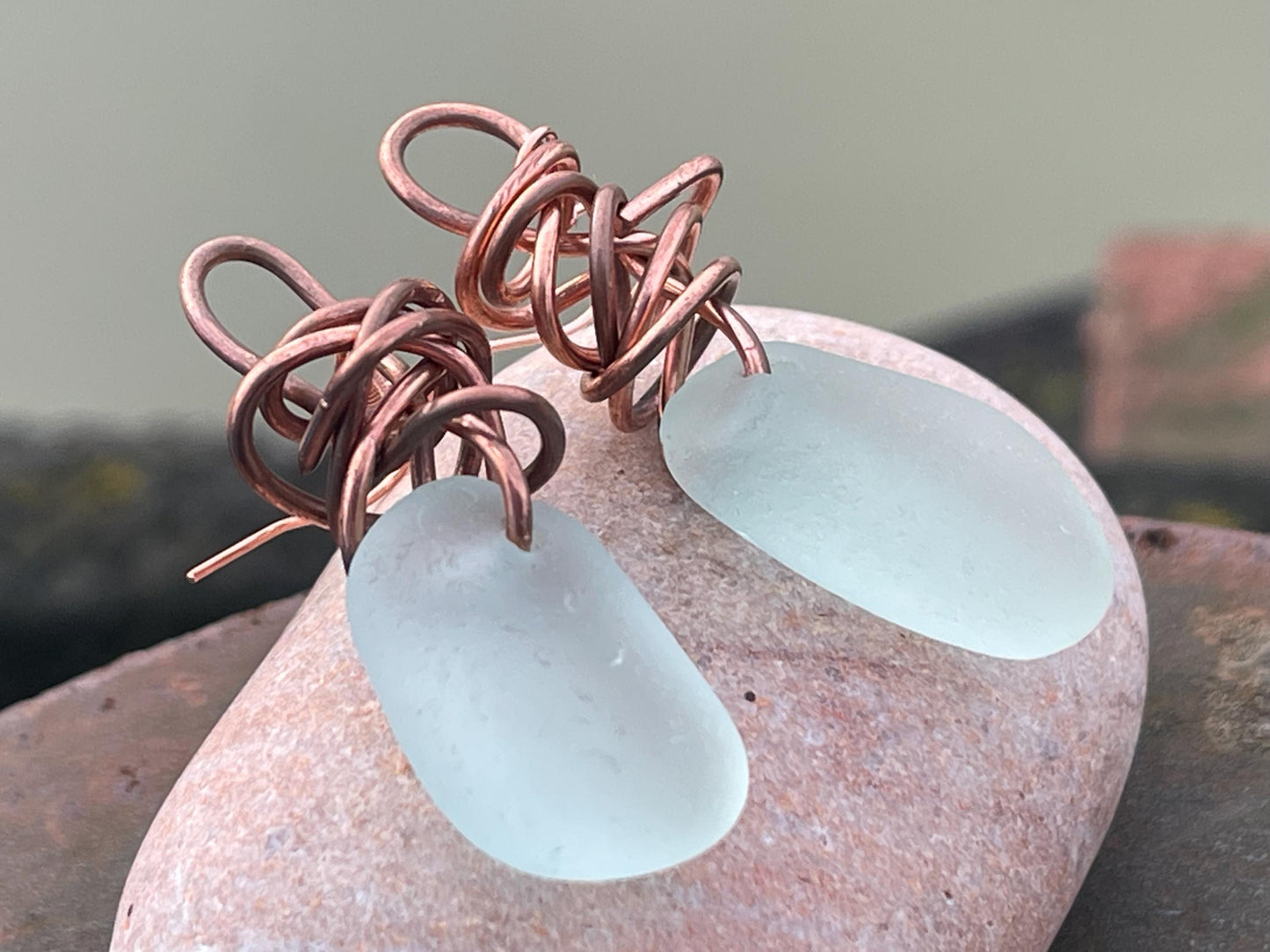 Sea glass earrings, unique earrings, ethical jewellery, unusual boho jewellery, handmade earrings, boho earrings, unique sea glass jewellery