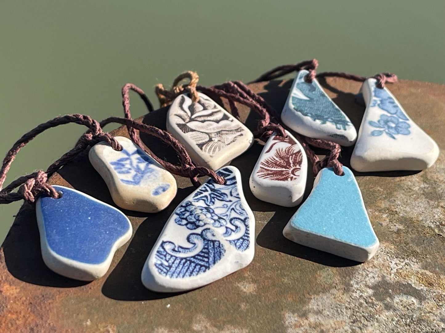 Ethically sourced pottery pendants. Recycled necklace, unique boho gift for her, ethical jewellery, recycled pendants eco friendly jewellery