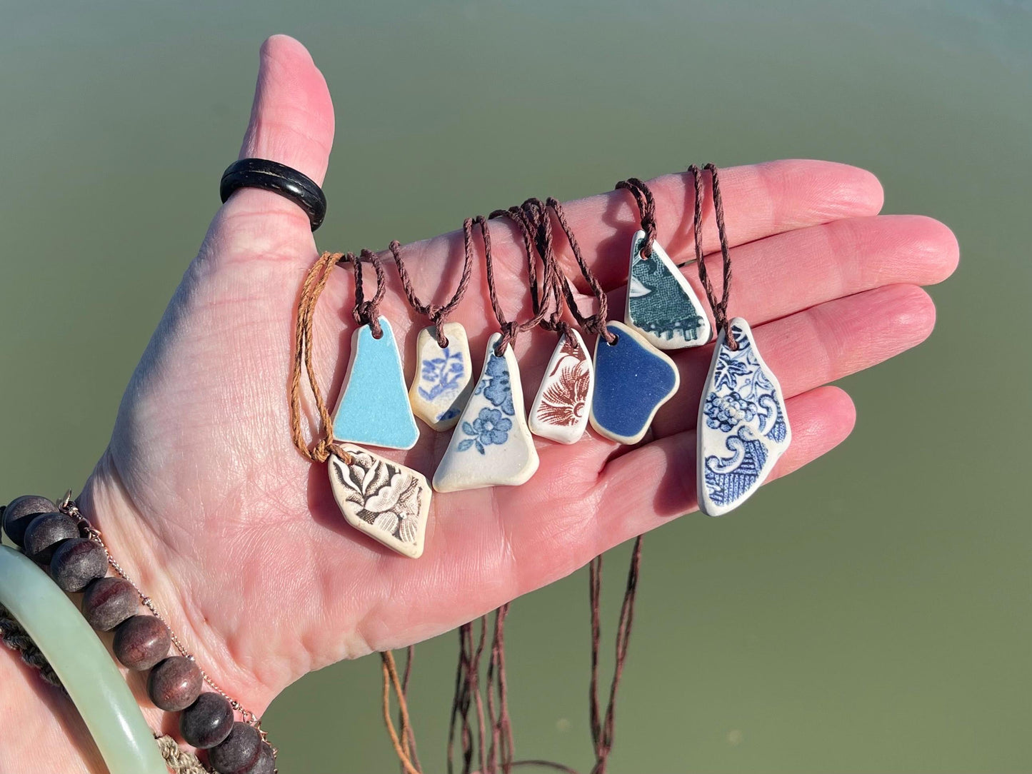 Ethically sourced pottery pendants. Recycled necklace, unique boho gift for her, ethical jewellery, recycled pendants eco friendly jewellery