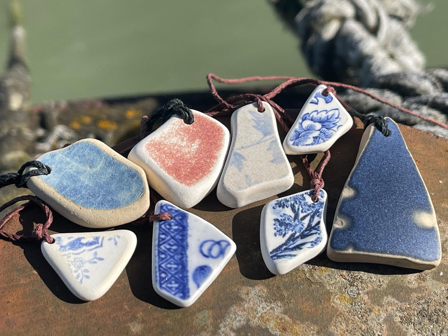 Rustic sea pottery necklace. Recycled necklace, unisex necklace. Surf necklace, hippy necklace, Gift for him, handmade gift for her, ethical