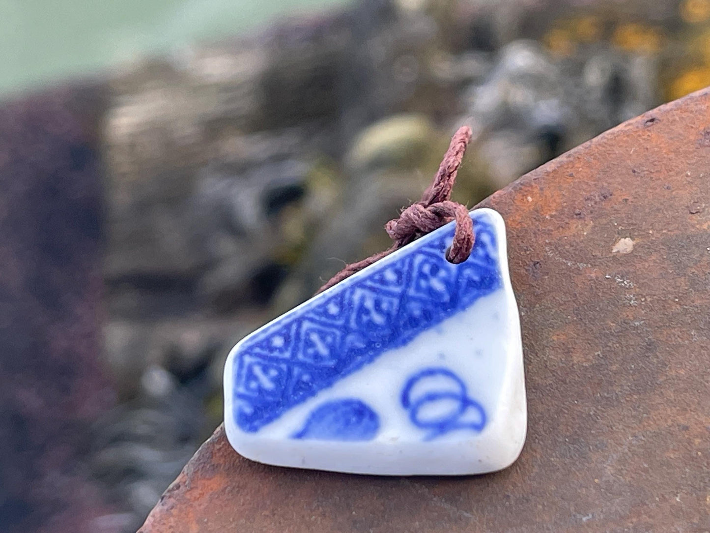 Rustic sea pottery necklace. Recycled necklace, unisex necklace. Surf necklace, hippy necklace, Gift for him, handmade gift for her, ethical