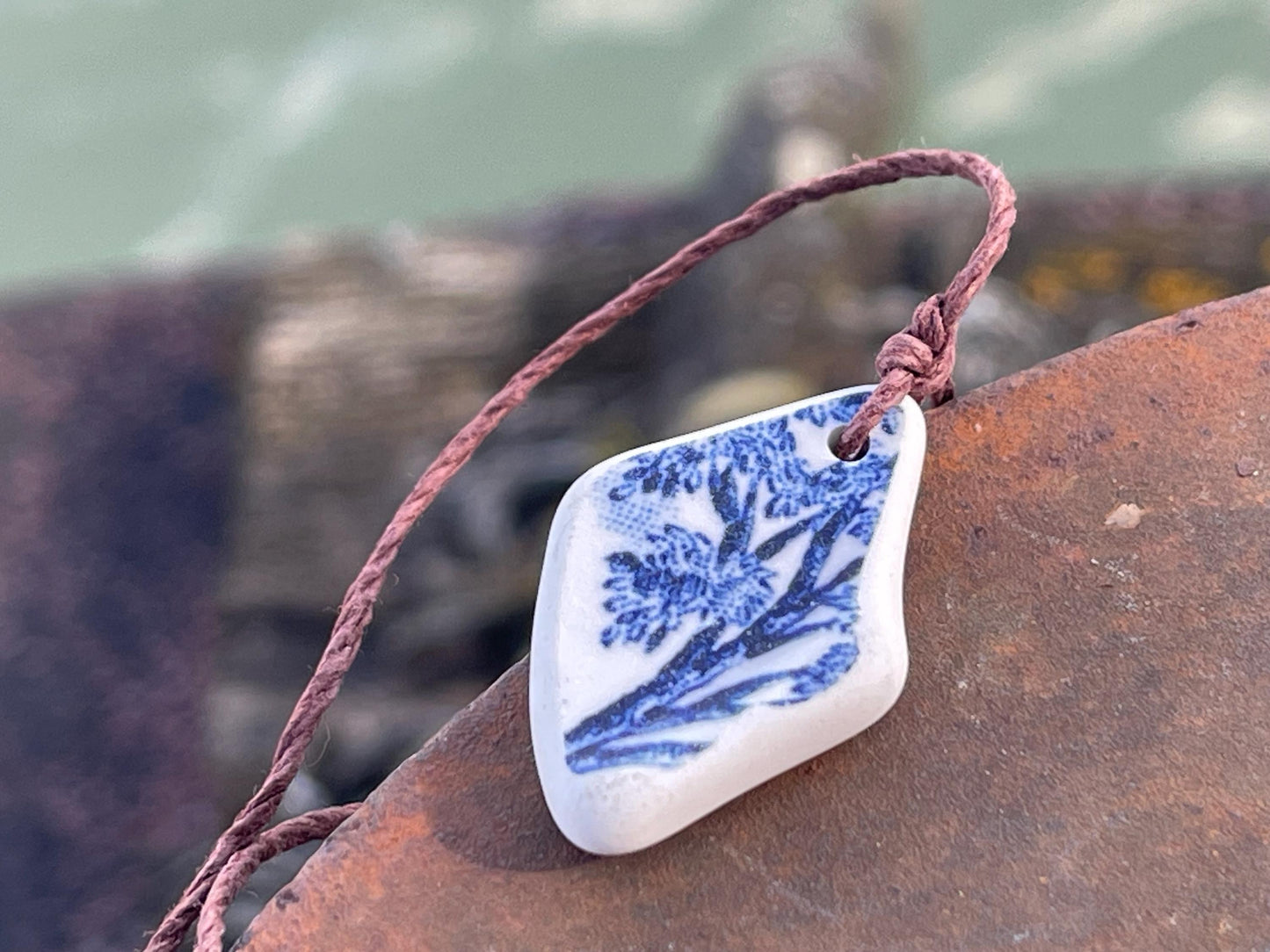 Rustic sea pottery necklace. Recycled necklace, unisex necklace. Surf necklace, hippy necklace, Gift for him, handmade gift for her, ethical