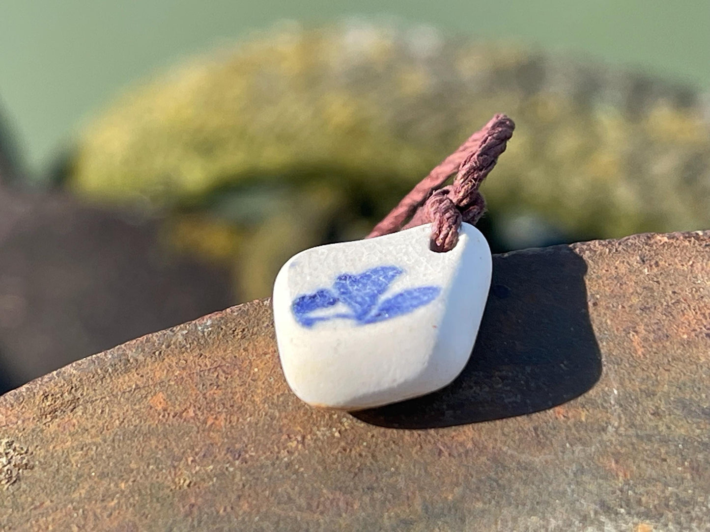 Rustic sea pottery necklace. Recycled necklace, unisex necklace. Surf necklace, hippy necklace, Gift for him, handmade gift for her, ethical