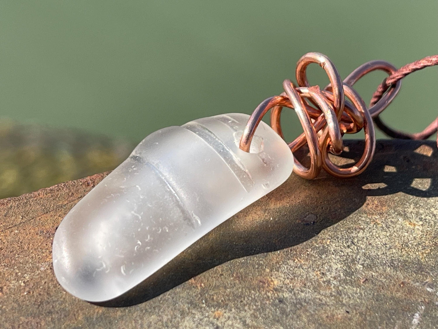 White sea glass necklace. Recycled necklace, gift for him. Ethical jewellery. Sea glass pendant. Eco friendly necklace, eco friendly gifts