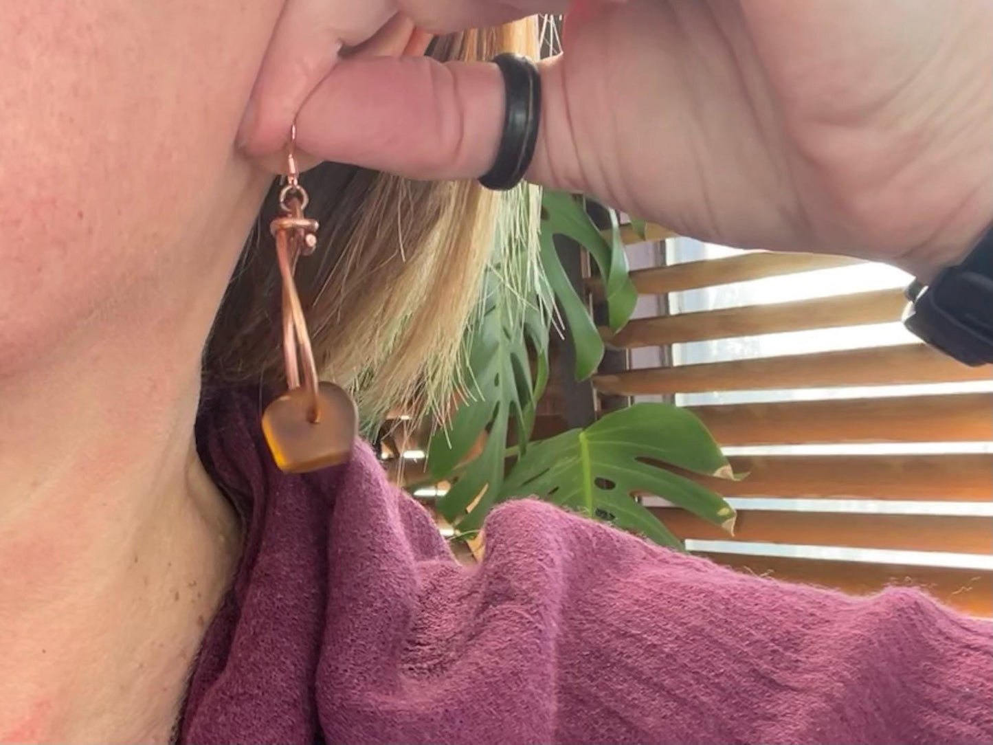 Sea glass and recycled copper earrings, unique earrings, ethical jewellery, unusual boho jewellery, sea glass jewellery, orange sea glass