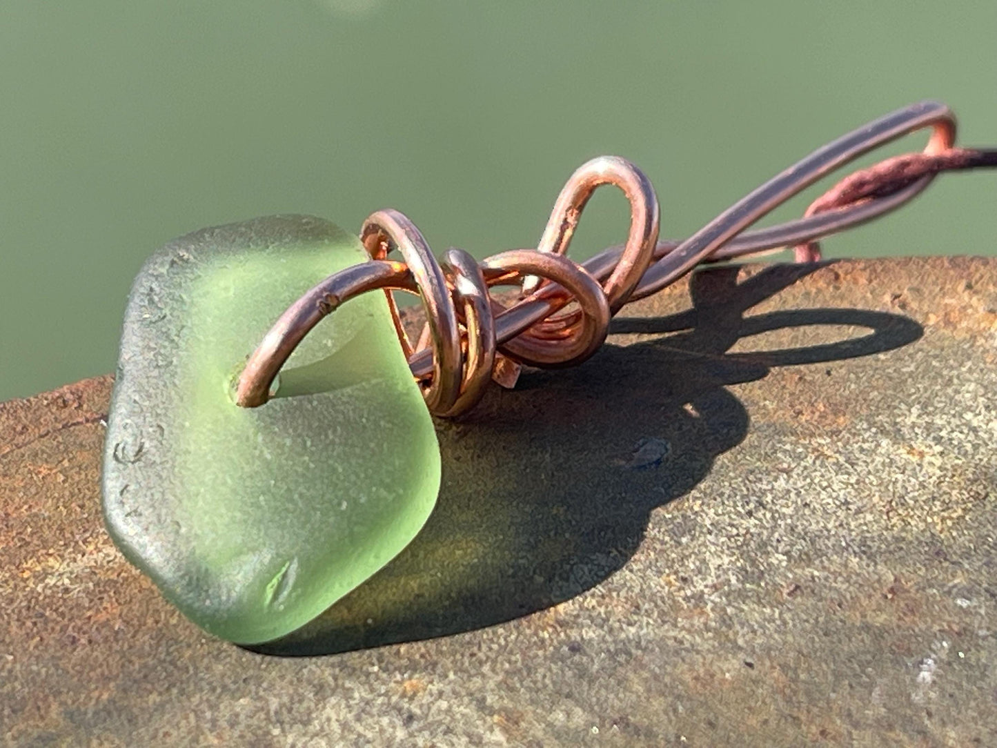 Green sea glass necklace. Recycled necklace, gift for him. Ethical jewellery. Sea glass pendant. Eco friendly necklace, eco friendly gifts