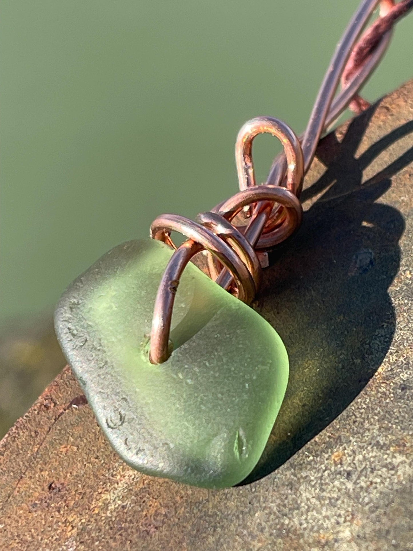 Green sea glass necklace. Recycled necklace, gift for him. Ethical jewellery. Sea glass pendant. Eco friendly necklace, eco friendly gifts