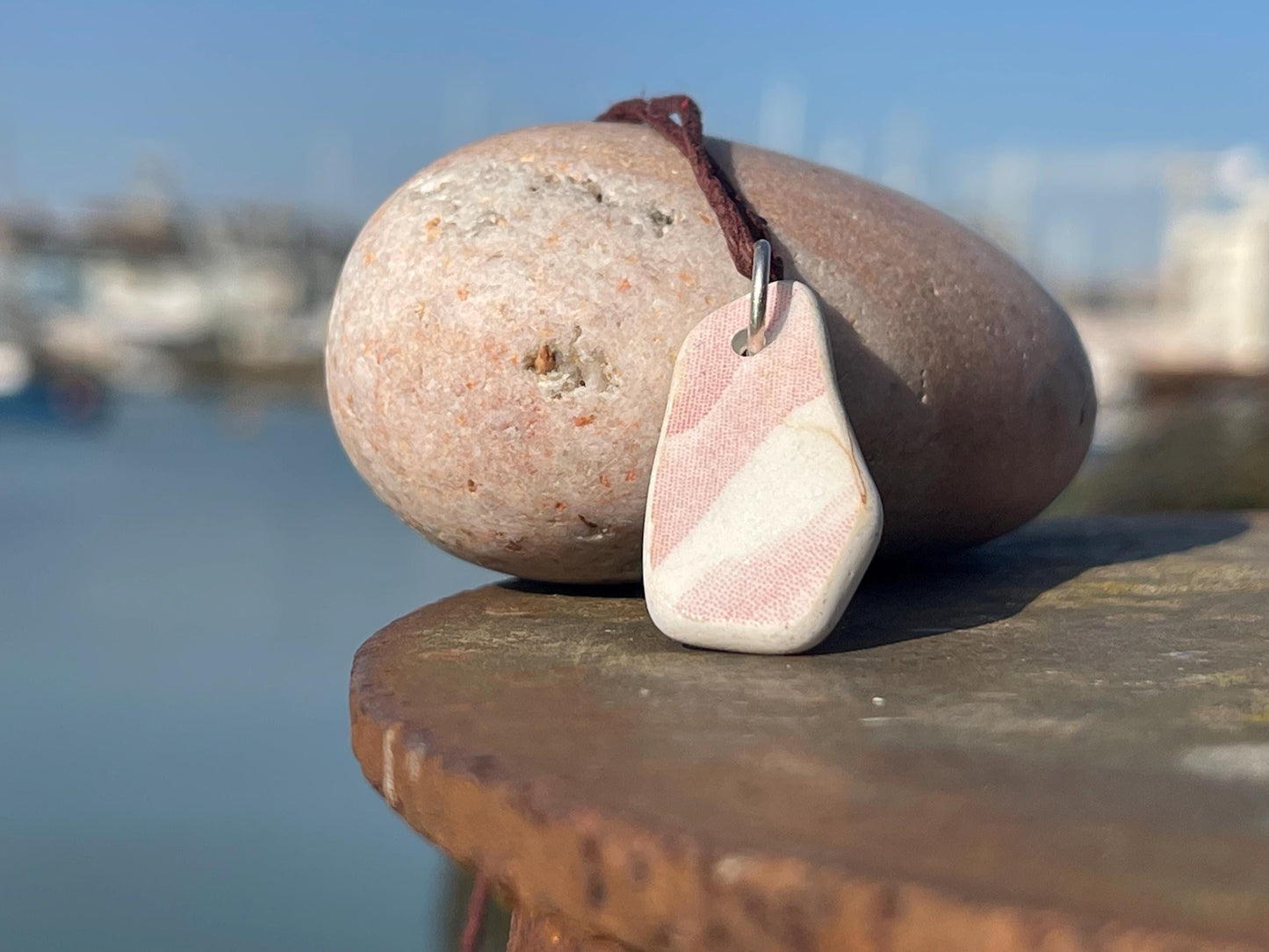 Recycled necklace, sea pottery necklace, eco friendly gift for her. Handmade necklace, ethical jewellery, pink necklace, earthy jewellery