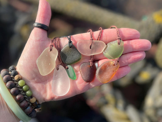 Unisex Cornish sea glass necklace, surf necklace, hippy necklace, gift for him, gift for her, recycled necklace, eco friendly necklace, boho