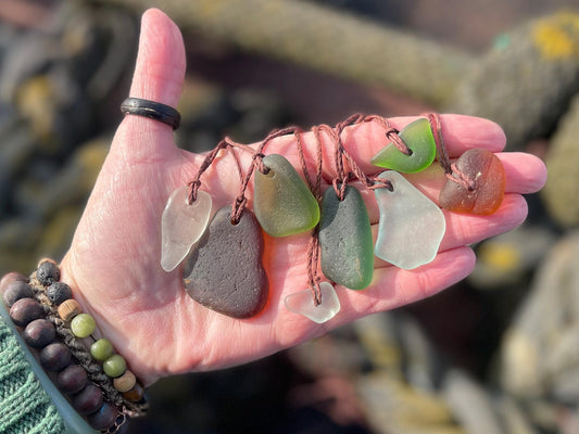 Sea glass pendants, eco friendly necklace, hippy necklace, gift for him, gift for her, recycled necklace, eco friendly jewellery, boho gifts