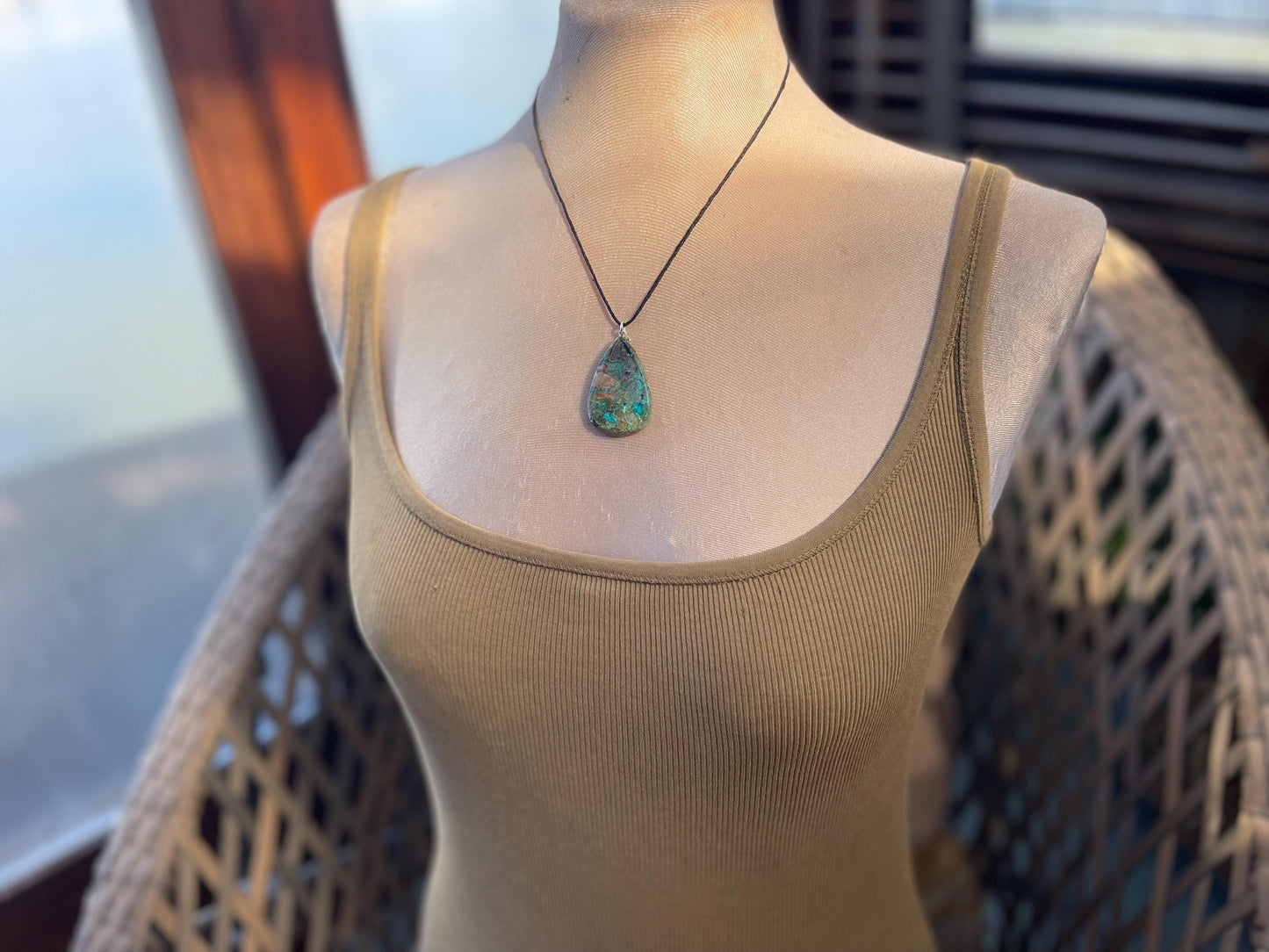 Chrysocolla Malachite necklace, ethical jewellery, bohemian necklace, unusual jewellery, malachite pendant, green gemstone necklace