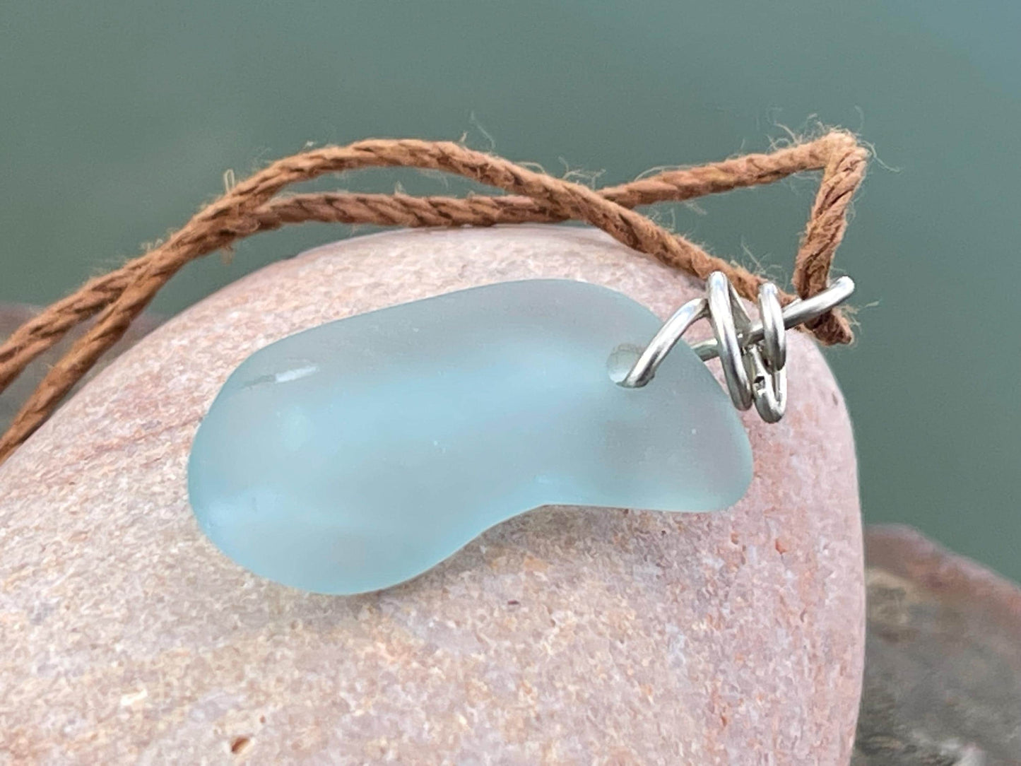 Aqua sea glass necklace. Recycled necklace, gift for him. Ethical jewellery. Sea glass pendant. Eco friendly necklace, boho surf jewellery