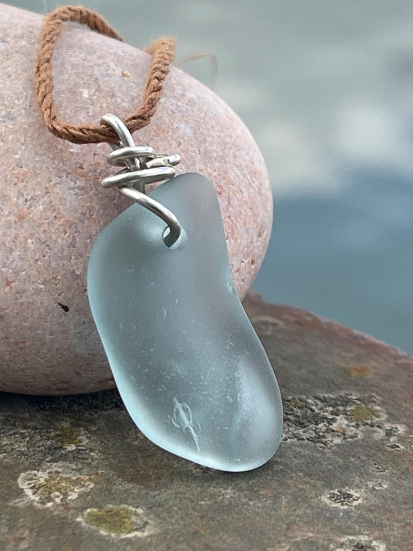 Aqua sea glass necklace. Recycled necklace, gift for him. Ethical jewellery. Sea glass pendant. Eco friendly necklace, boho surf jewellery