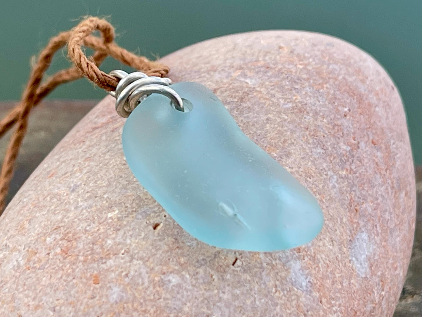 Aqua sea glass necklace. Recycled necklace, gift for him. Ethical jewellery. Sea glass pendant. Eco friendly necklace, boho surf jewellery