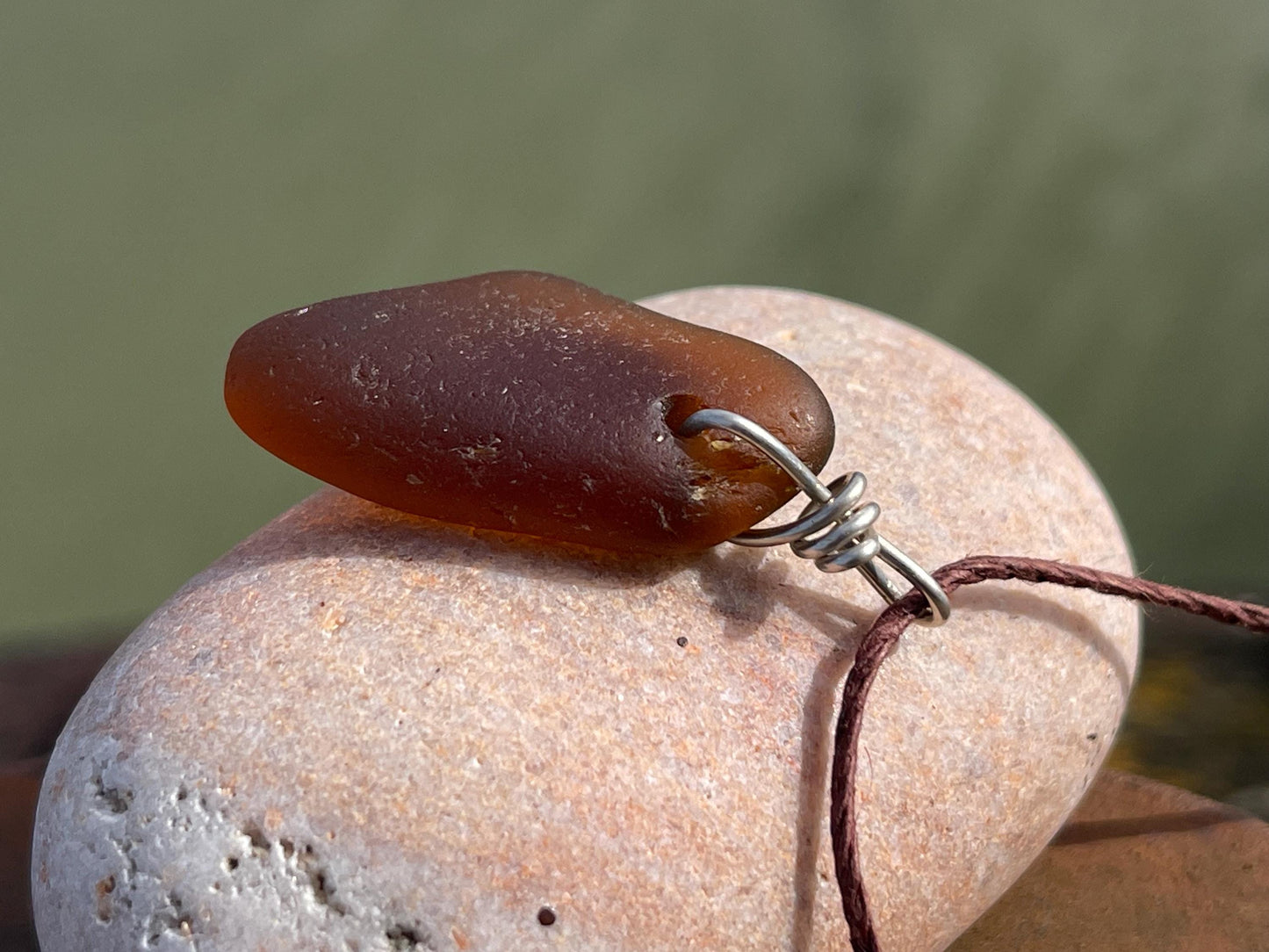 Orange sea glass necklace. Recycled necklace, gift for him. Ethical jewellery. Sea glass pendant. Eco friendly necklace, boho surf jewellery