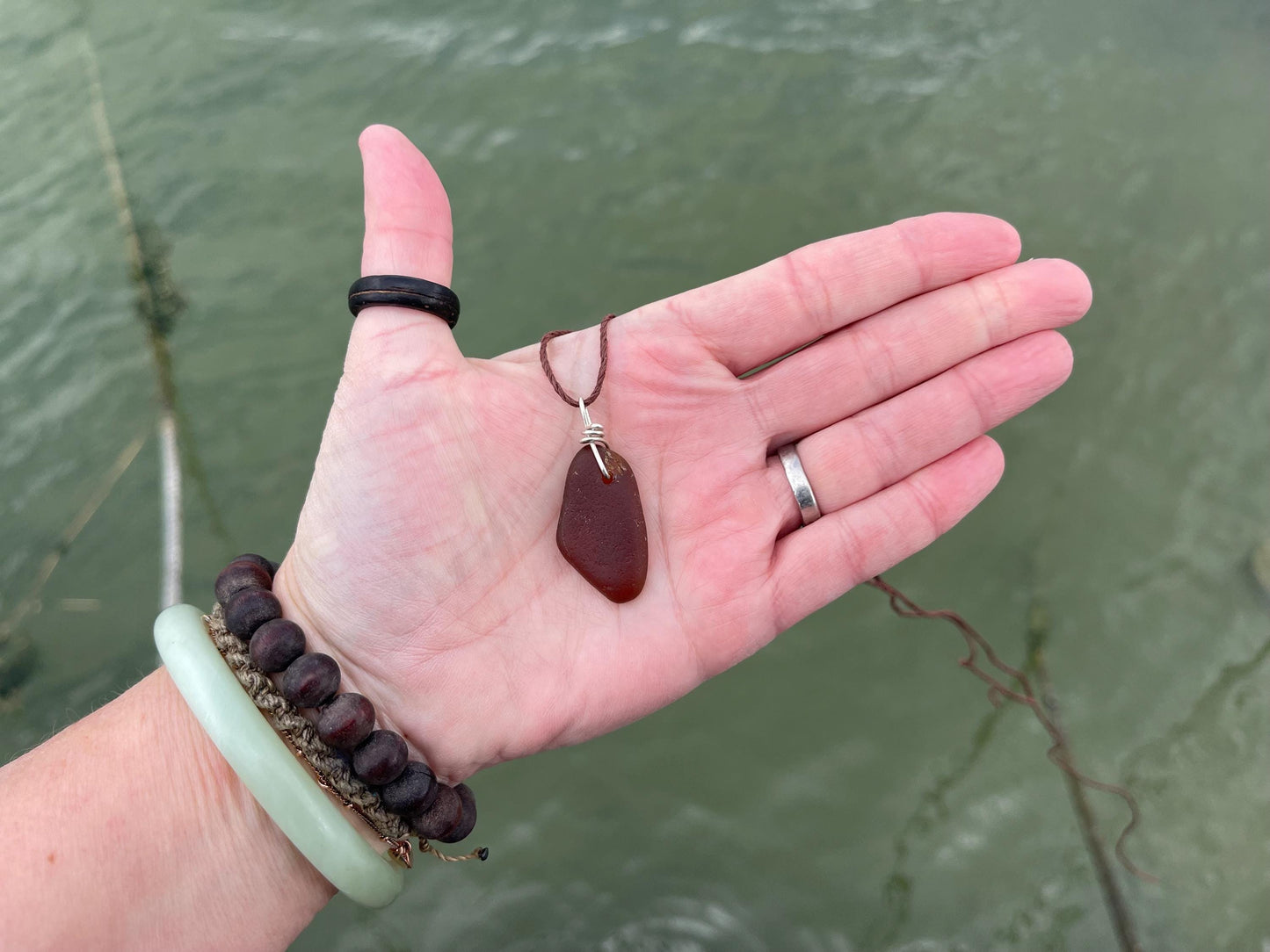 Orange sea glass necklace. Recycled necklace, gift for him. Ethical jewellery. Sea glass pendant. Eco friendly necklace, boho surf jewellery