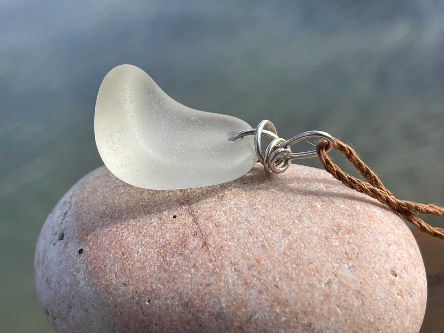 White sea glass necklace. Recycled necklace, gift for him. Ethical jewellery. Sea glass pendant. Eco friendly necklace, boho surf jewellery