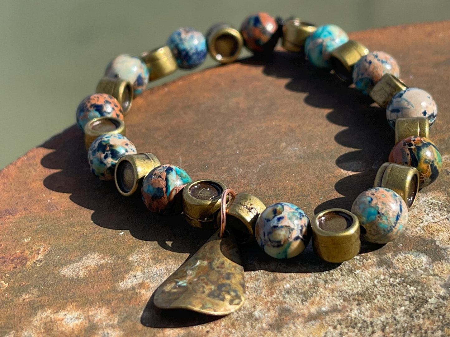 Ocean jasper gemstone bracelet, handmade gift for him or her. Ethical jewellery, handmade unique jewellery. Unusual gifts for women