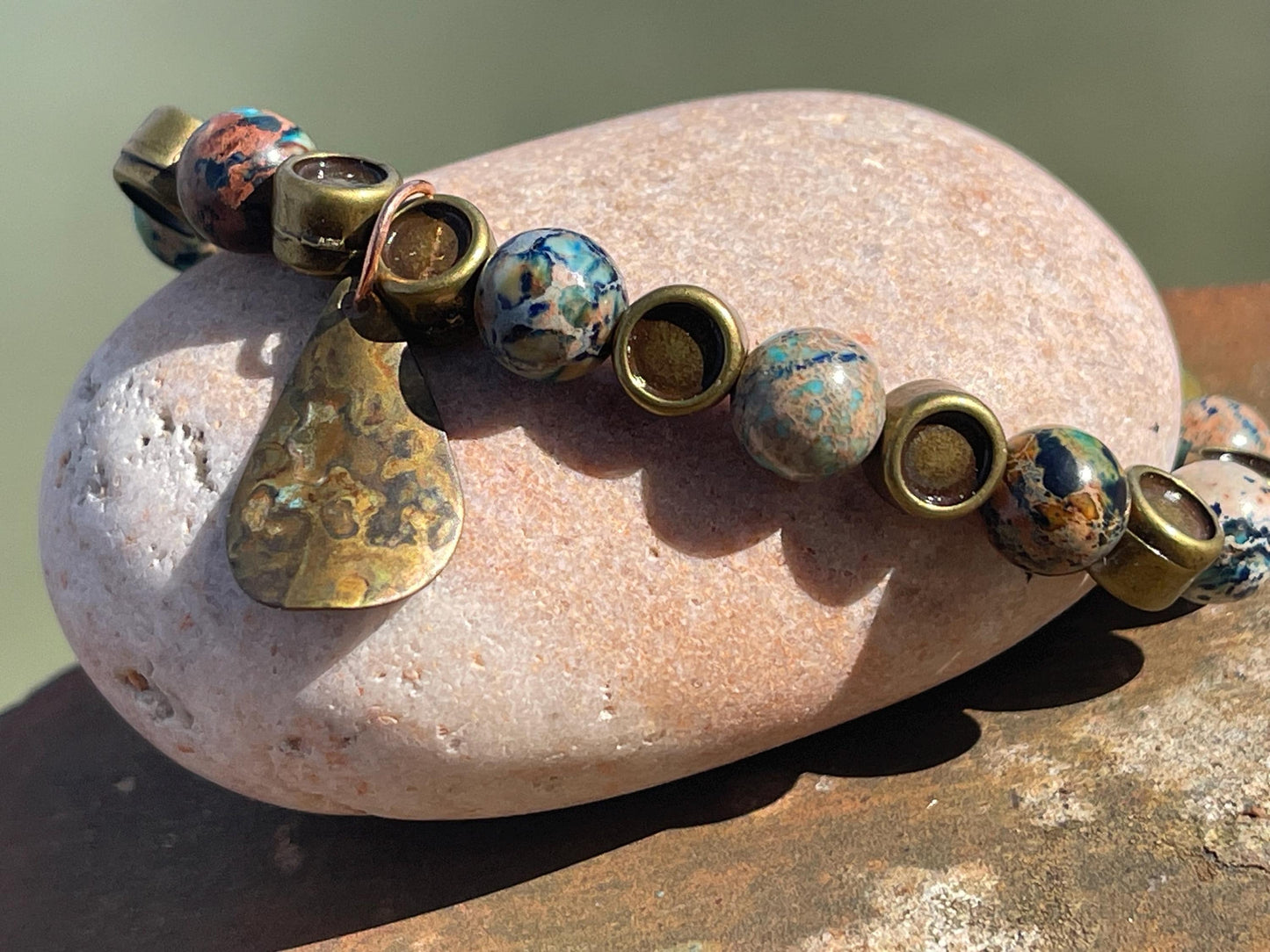 Ocean jasper gemstone bracelet, handmade gift for him or her. Ethical jewellery, handmade unique jewellery. Unusual gifts for women