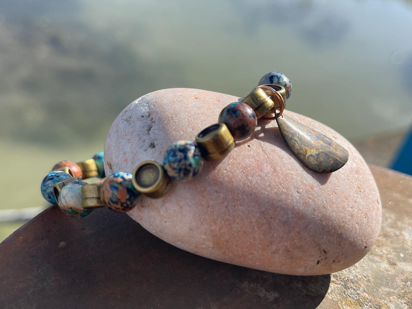 Ocean jasper gemstone bracelet, handmade gift for him or her. Ethical jewellery, handmade unique jewellery. Unusual gifts for women