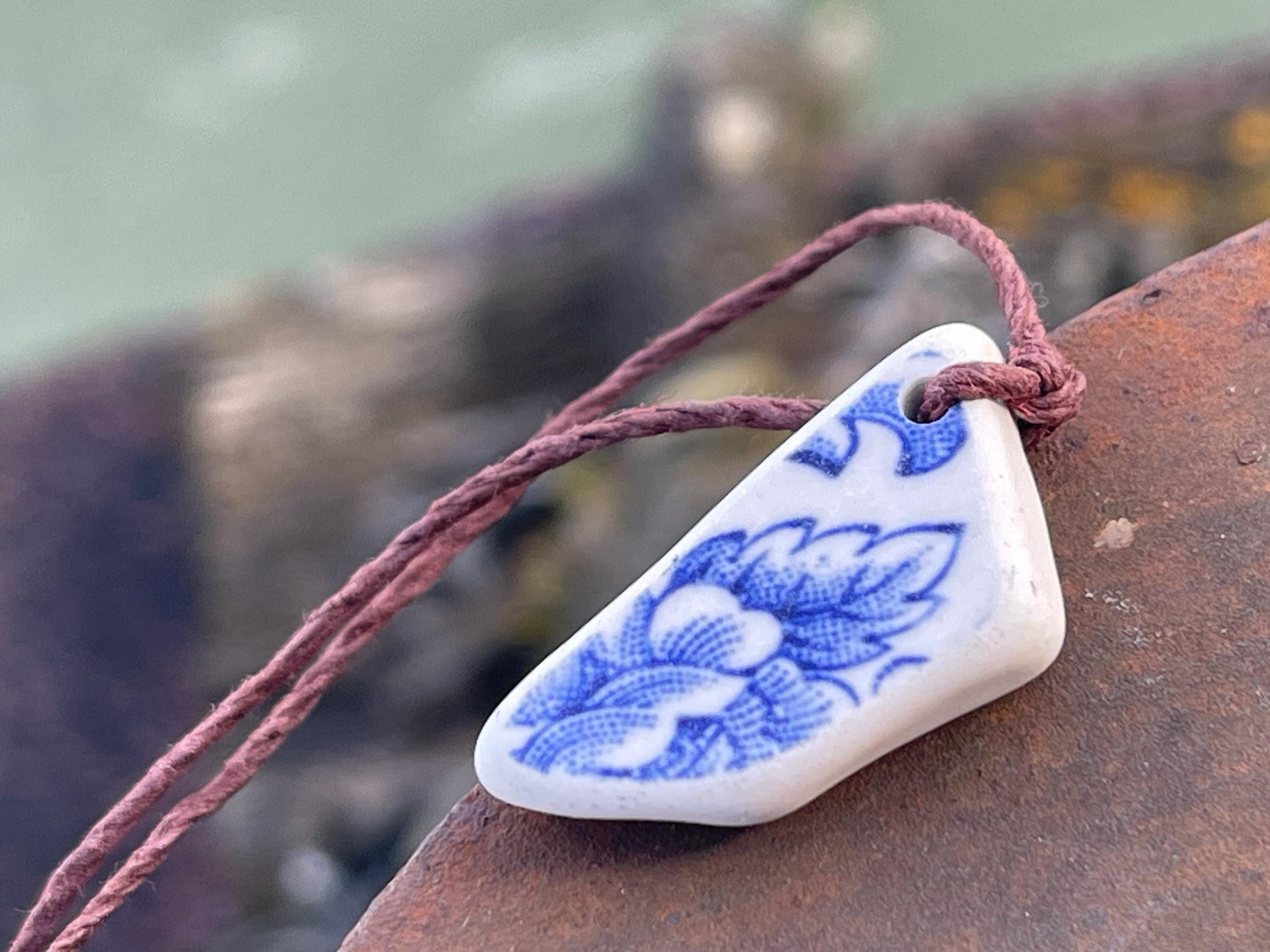 Rustic sea pottery necklace. Recycled necklace, unisex necklace. Surf necklace, hippy necklace, Gift for him, handmade gift for her, ethical