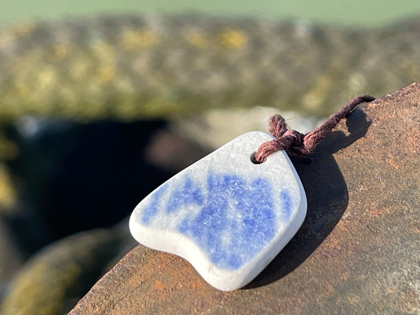 Rustic sea pottery necklace. Recycled necklace, unisex necklace. Surf necklace, hippy necklace, Gift for him, handmade gift for her, ethical