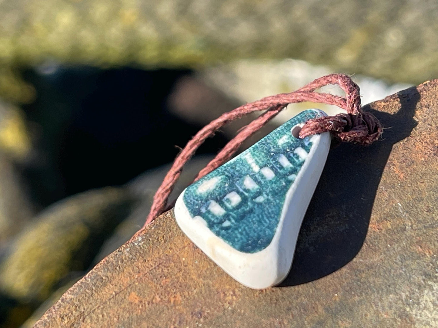 Rustic sea pottery necklace. Recycled necklace, unisex necklace. Surf necklace, hippy necklace, Gift for him, handmade gift for her, ethical