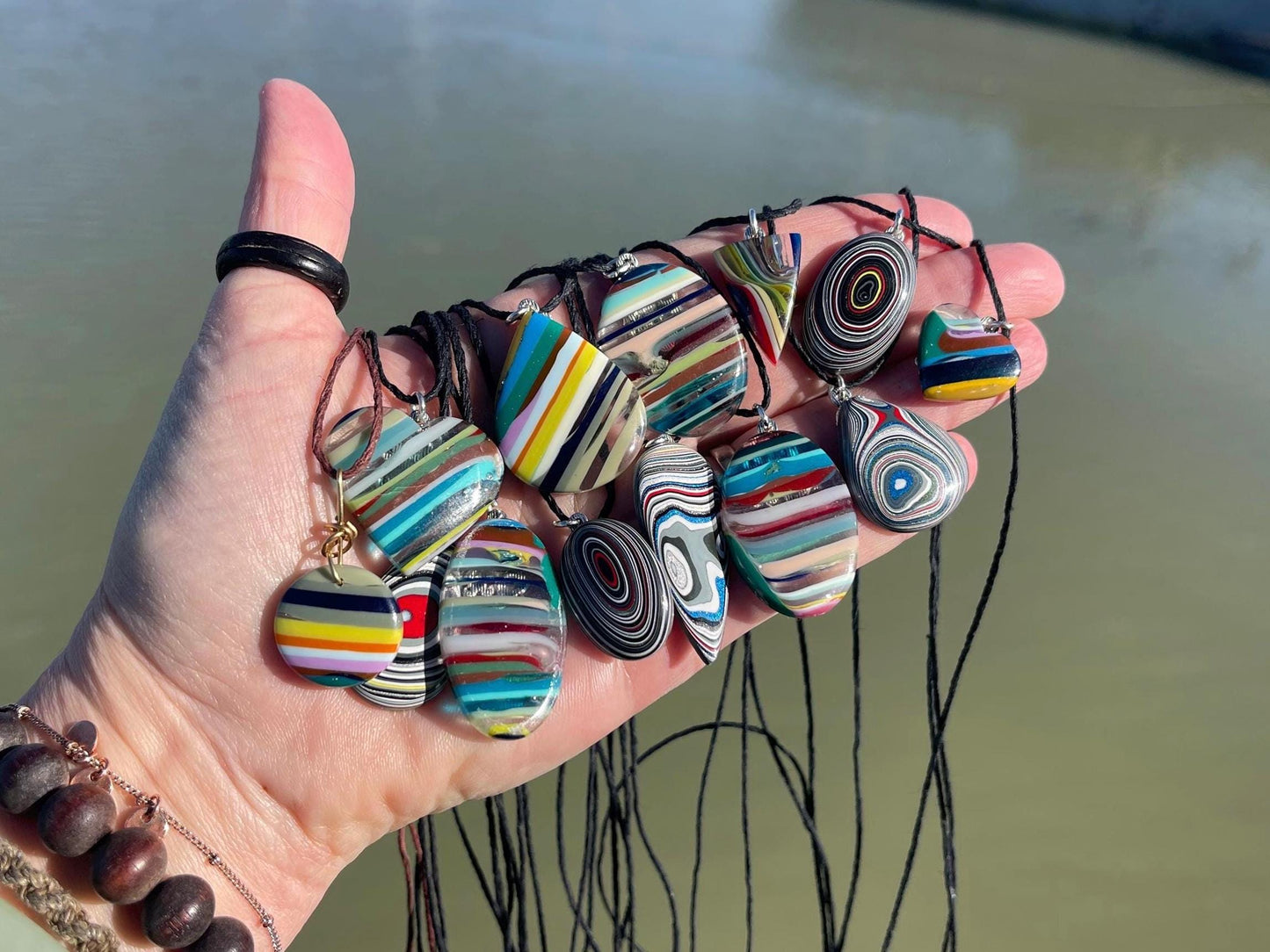 Fordite Pendant. An eco product created from waste car spray. Unique gift for him. Gift for car lover. Unique gifts for men. Gift for a man