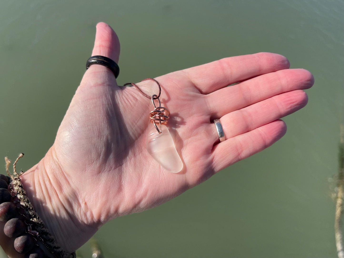 White sea glass necklace. Recycled necklace, gift for him. Ethical jewellery. Sea glass pendant. Eco friendly necklace, eco friendly gifts