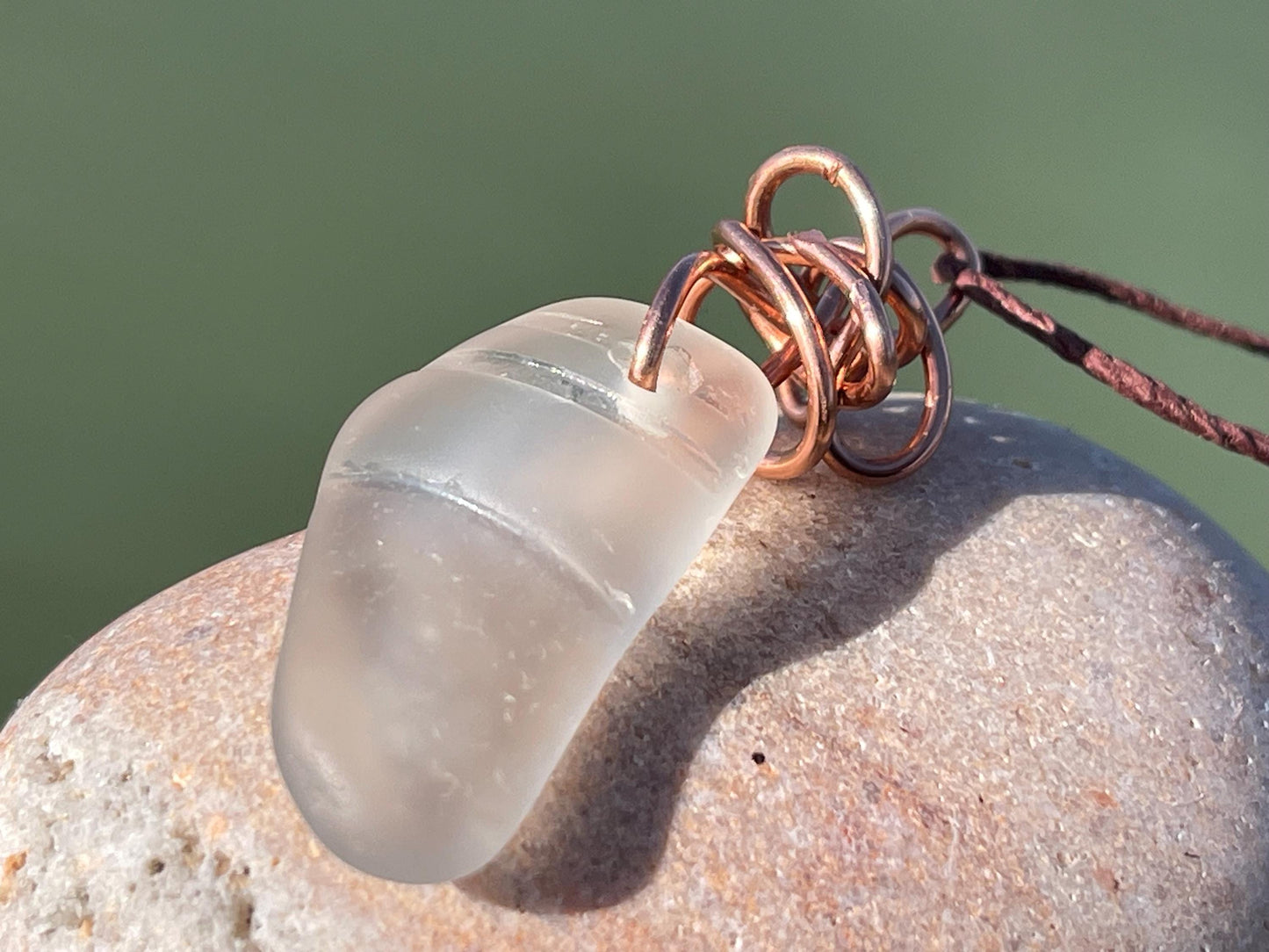 White sea glass necklace. Recycled necklace, gift for him. Ethical jewellery. Sea glass pendant. Eco friendly necklace, eco friendly gifts