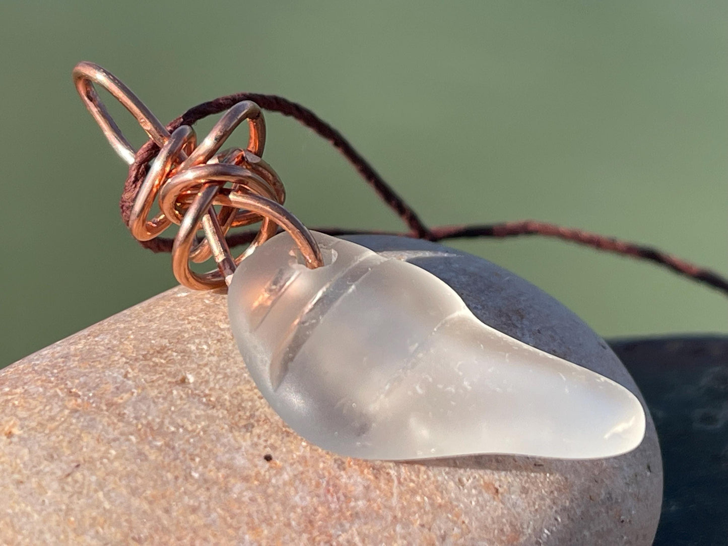 White sea glass necklace. Recycled necklace, gift for him. Ethical jewellery. Sea glass pendant. Eco friendly necklace, eco friendly gifts