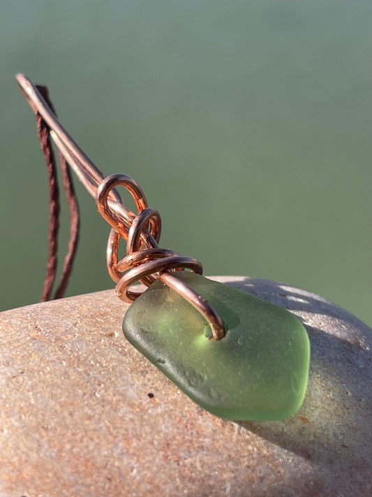 Green sea glass necklace. Recycled necklace, gift for him. Ethical jewellery. Sea glass pendant. Eco friendly necklace, eco friendly gifts