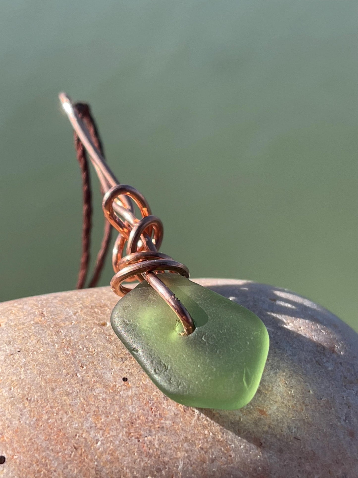 Green sea glass necklace. Recycled necklace, gift for him. Ethical jewellery. Sea glass pendant. Eco friendly necklace, eco friendly gifts